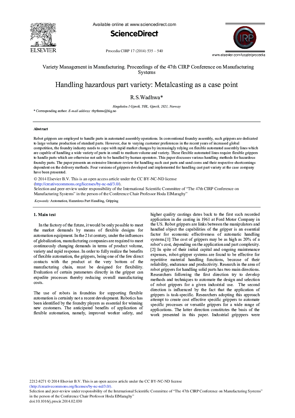 Handling Hazardous Part Variety: Metalcasting as a Case Point 