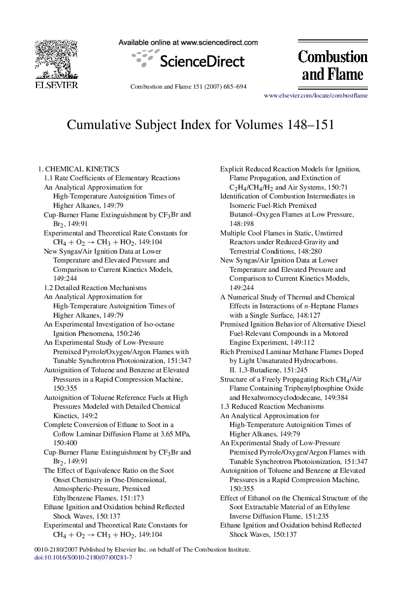 Cumulative Subject Index for Volumes 148-151