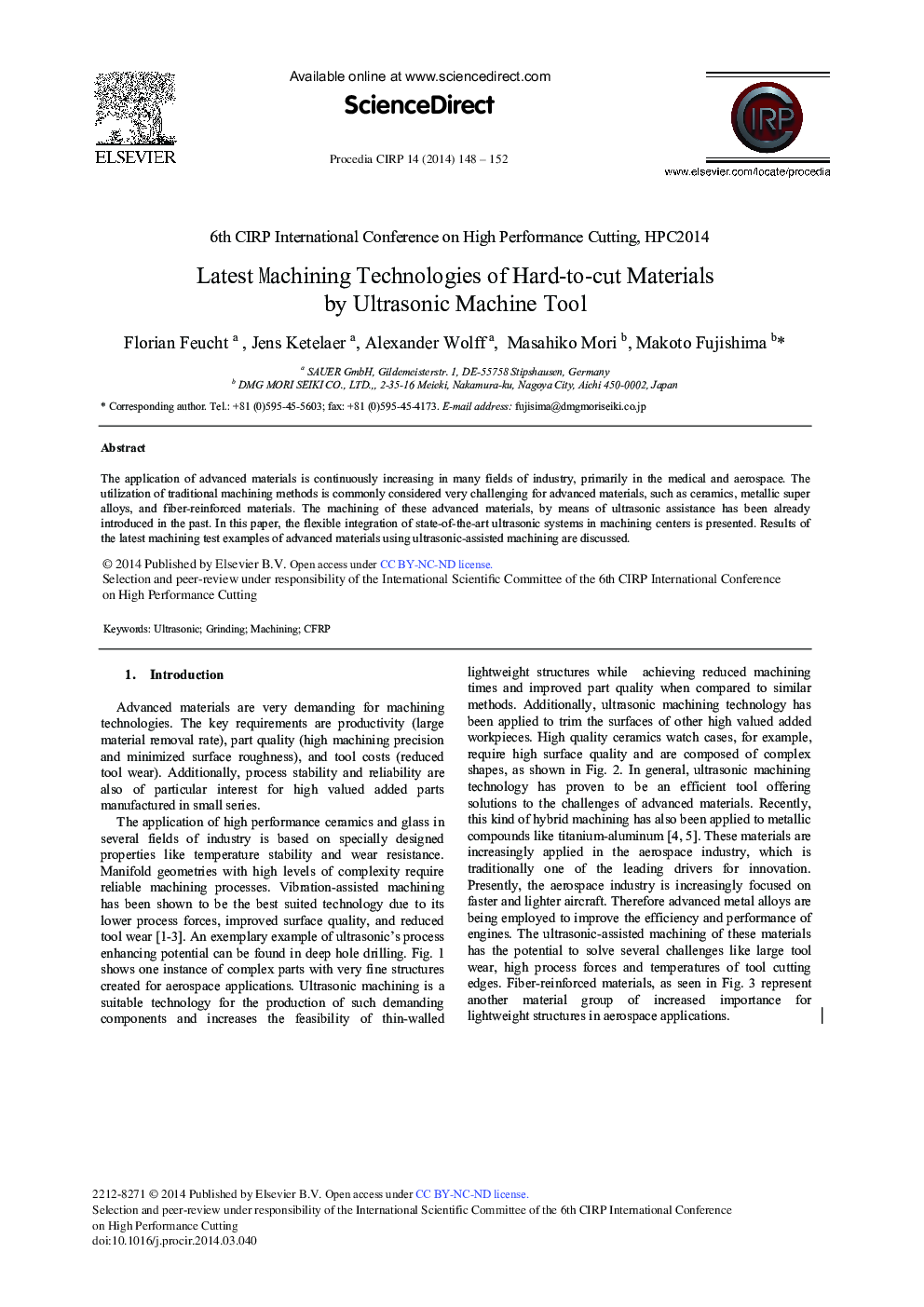 Latest Machining Technologies of Hard-to-cut Materials by Ultrasonic Machine Tool 