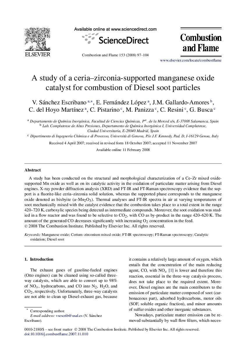 A study of a ceria–zirconia-supported manganese oxide catalyst for combustion of Diesel soot particles