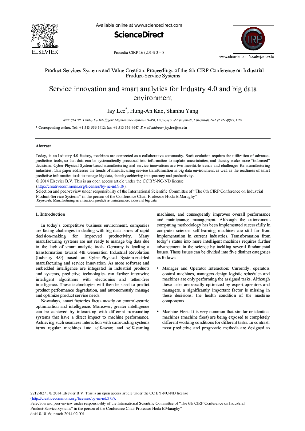 عکس صفحه اول مقاله: Service Innovation and Smart Analytics for Industry 4.0 and Big Data Environment Service Innovation and Smart Analytics for Industry 4.0 and Big Data Environment