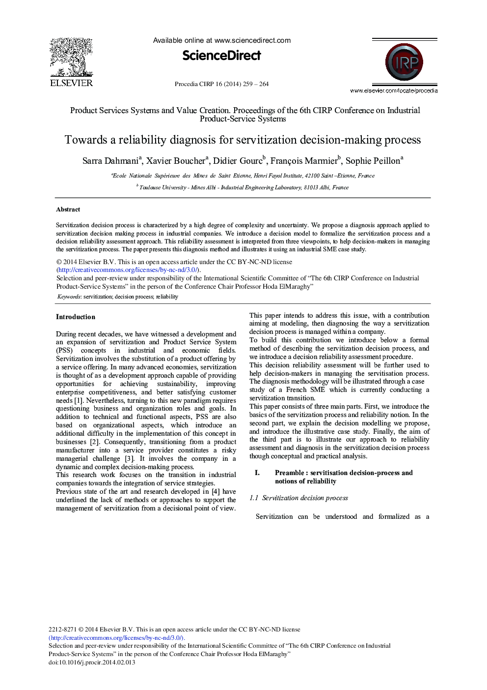 Towards a Reliability Diagnosis for Servitization Decision-making Process 