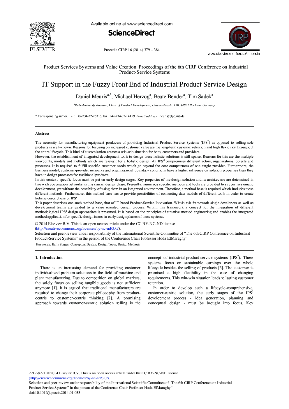 IT Support in the Fuzzy Front End of Industrial Product Service Design 