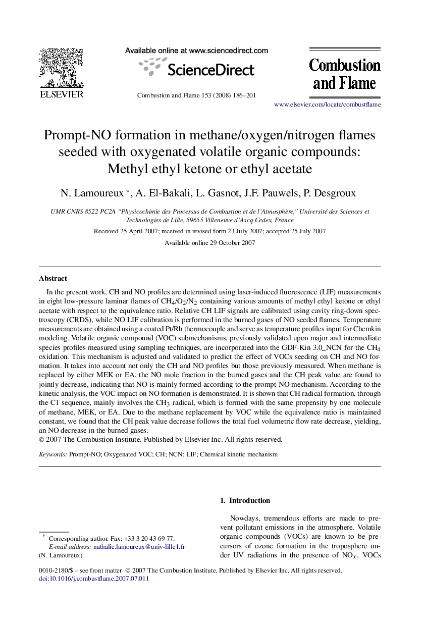 Prompt-NO formation in methane/oxygen/nitrogen flames seeded with oxygenated volatile organic compounds: Methyl ethyl ketone or ethyl acetate