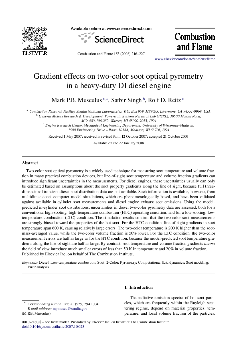 Gradient effects on two-color soot optical pyrometry in a heavy-duty DI diesel engine