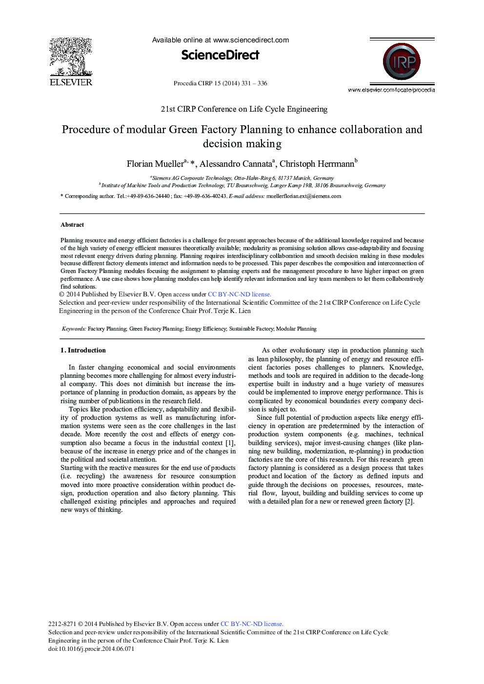 Procedure of Modular Green Factory Planning to Enhance Collaboration and Decision Making 