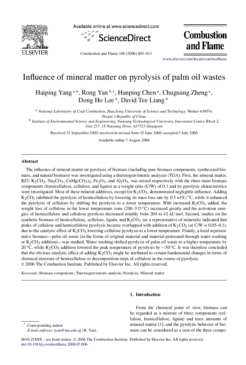 Influence of mineral matter on pyrolysis of palm oil wastes