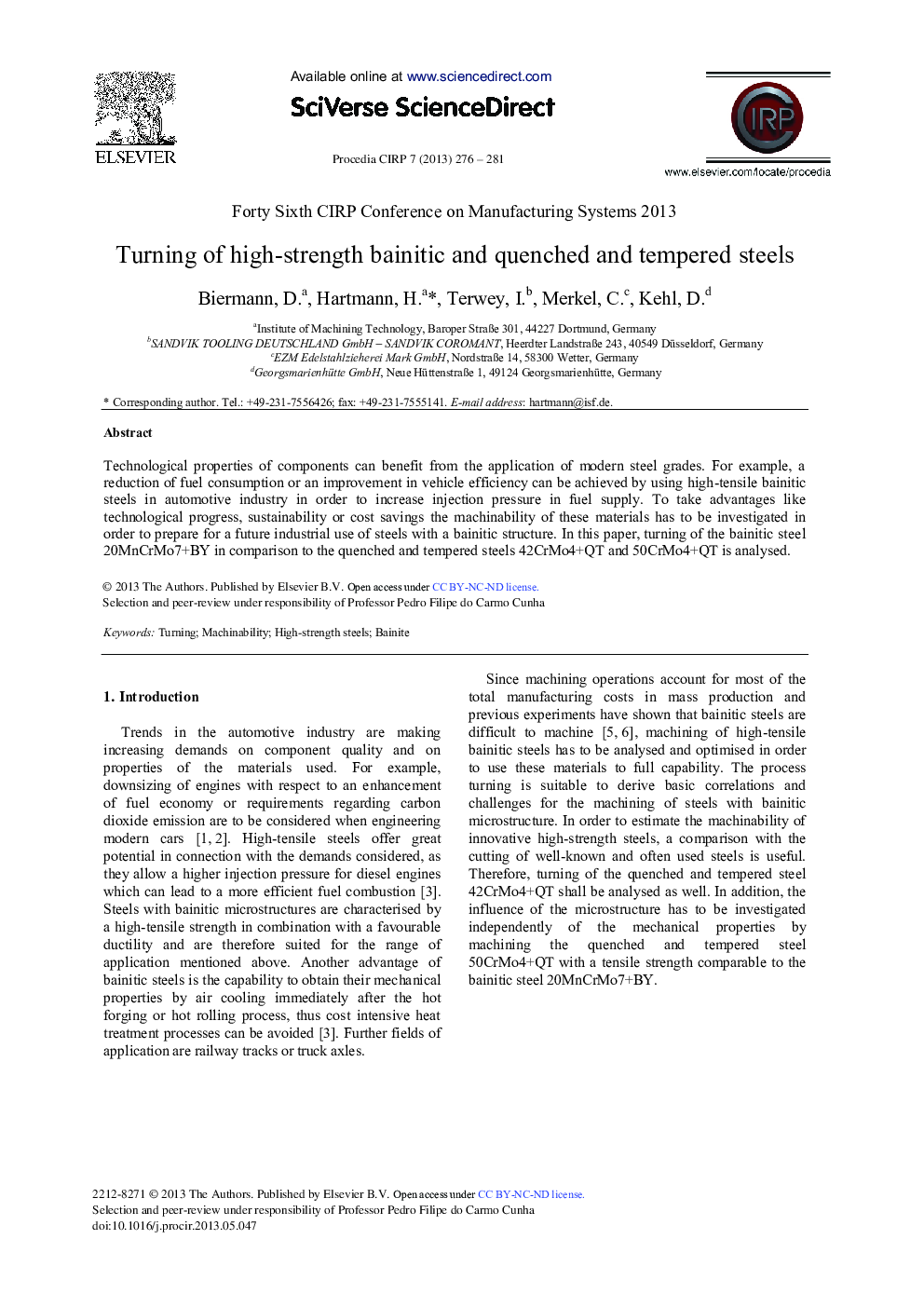 عکس صفحه اول مقاله: Turning of High-strength Bainitic and Quenched and Tempered Steels Turning of High-strength Bainitic and Quenched and Tempered Steels