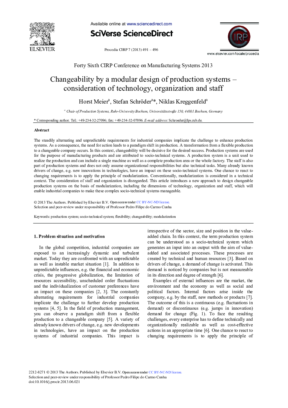 Changeability by a Modular Design of Production Systems – Consideration of Technology, Organization and Staff 