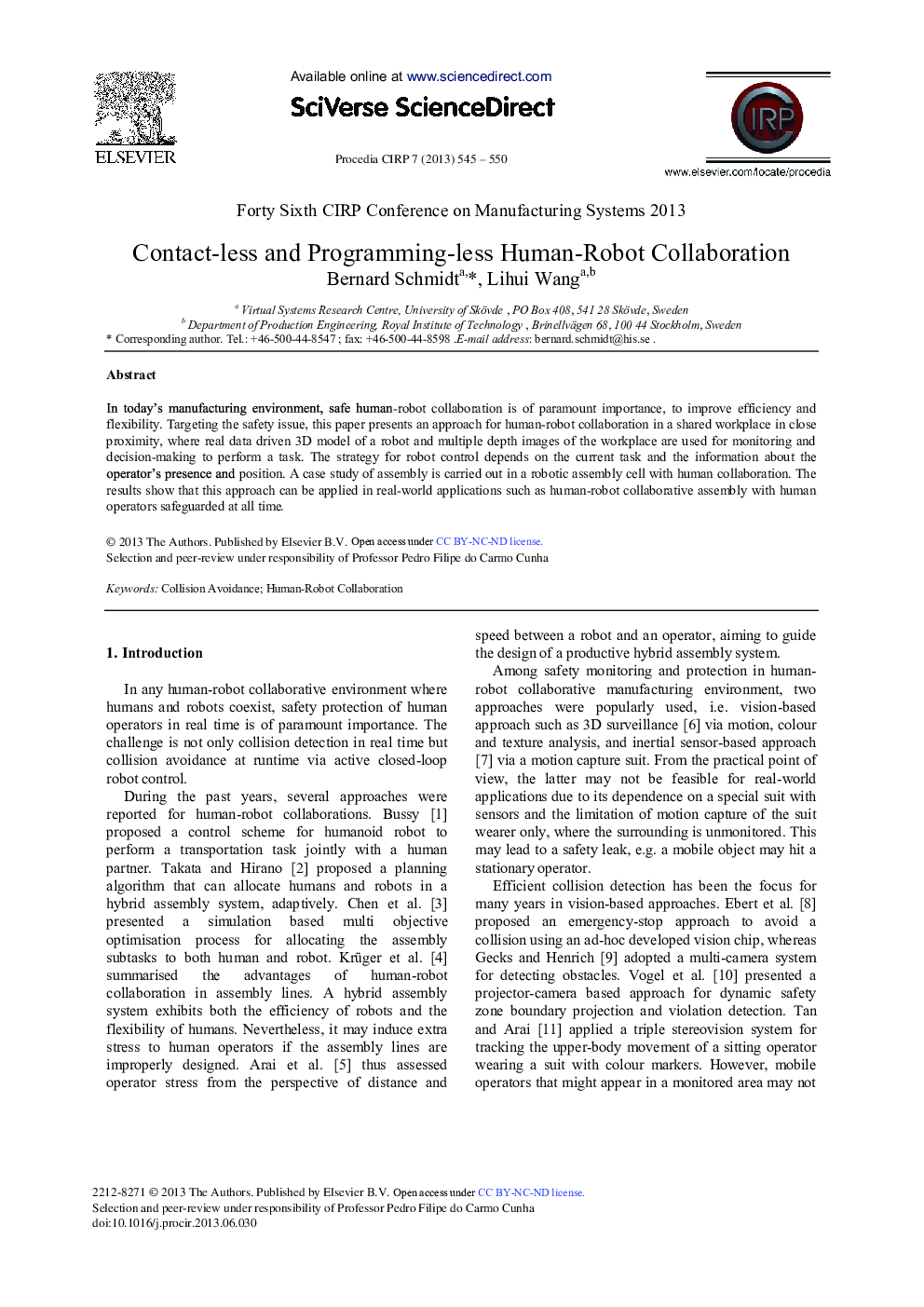 عکس صفحه اول مقاله: Contact-less and Programming-less Human-Robot Collaboration Contact-less and Programming-less Human-Robot Collaboration