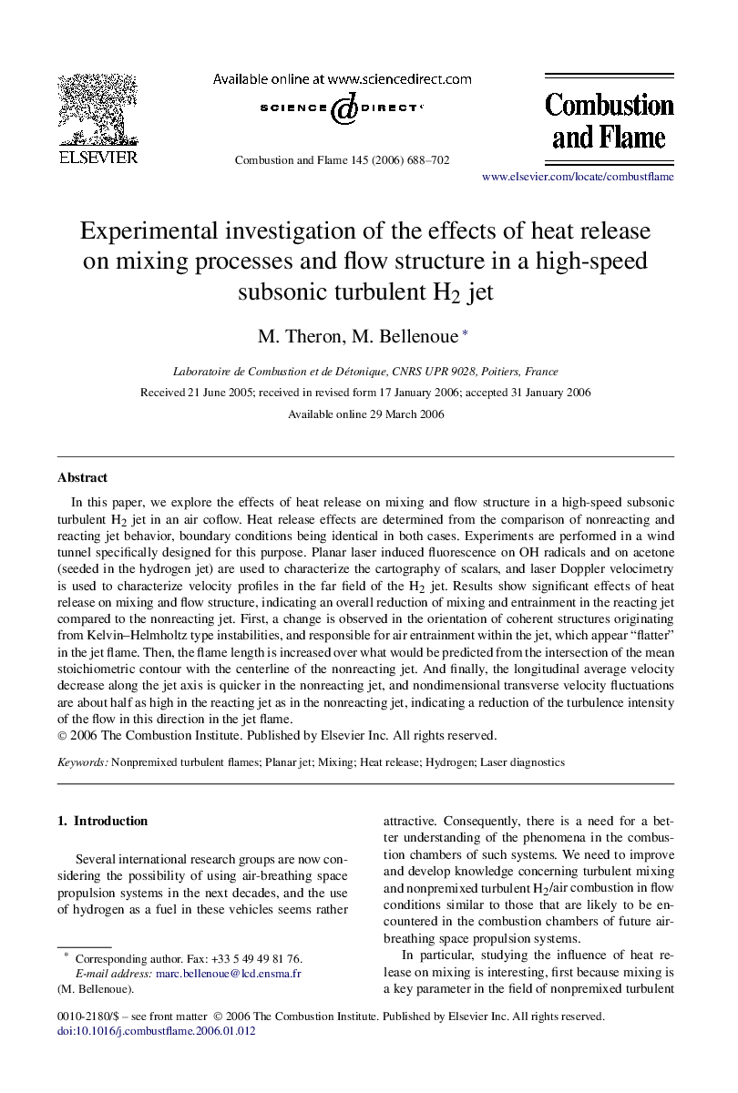 Experimental investigation of the effects of heat release on mixing processes and flow structure in a high-speed subsonic turbulent H2 jet