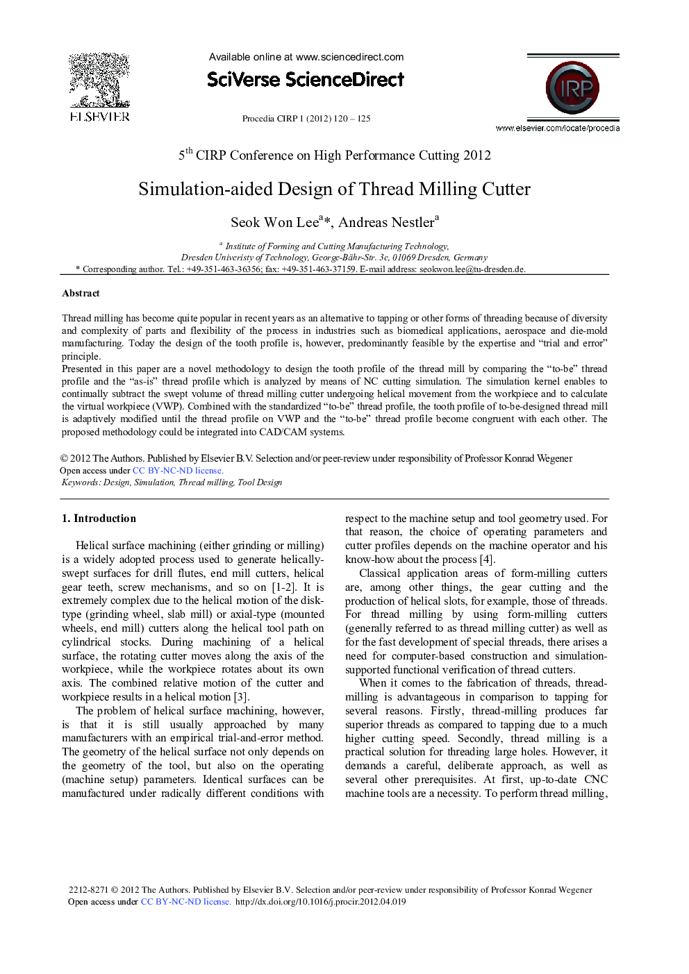 Simulation-aided Design of Thread Milling Cutter