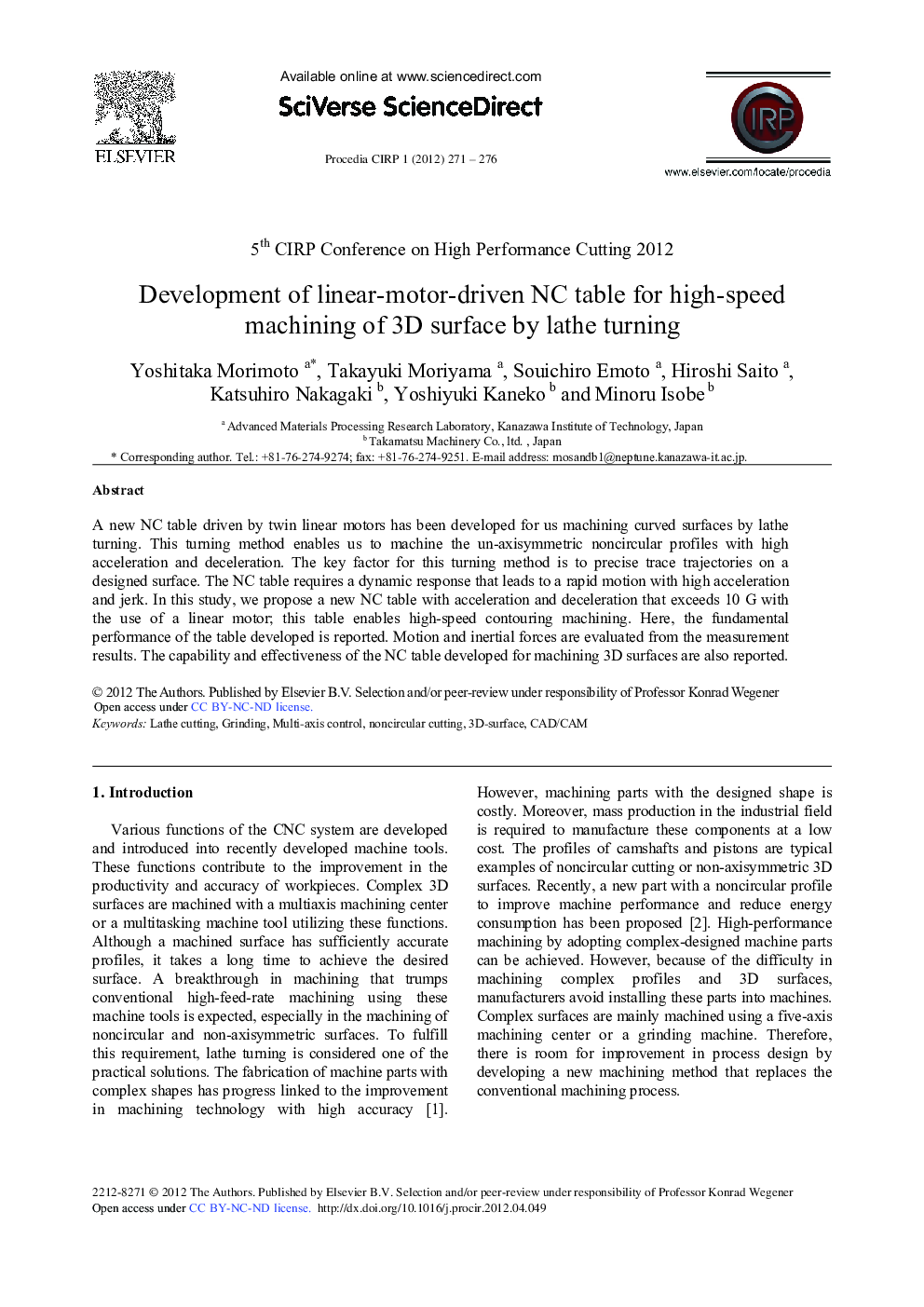 Development of Linear-Motor-Driven Nc Table for High-Speed Machining of 3d Surface by Lathe Turning