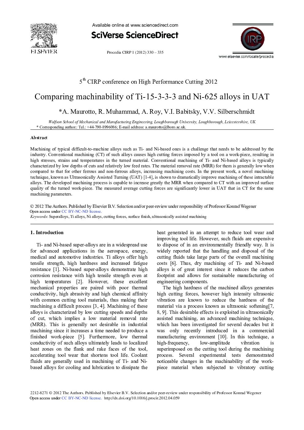 Comparing Machinability of Ti-15-3-3-3 and Ni-625 Alloys in Uat