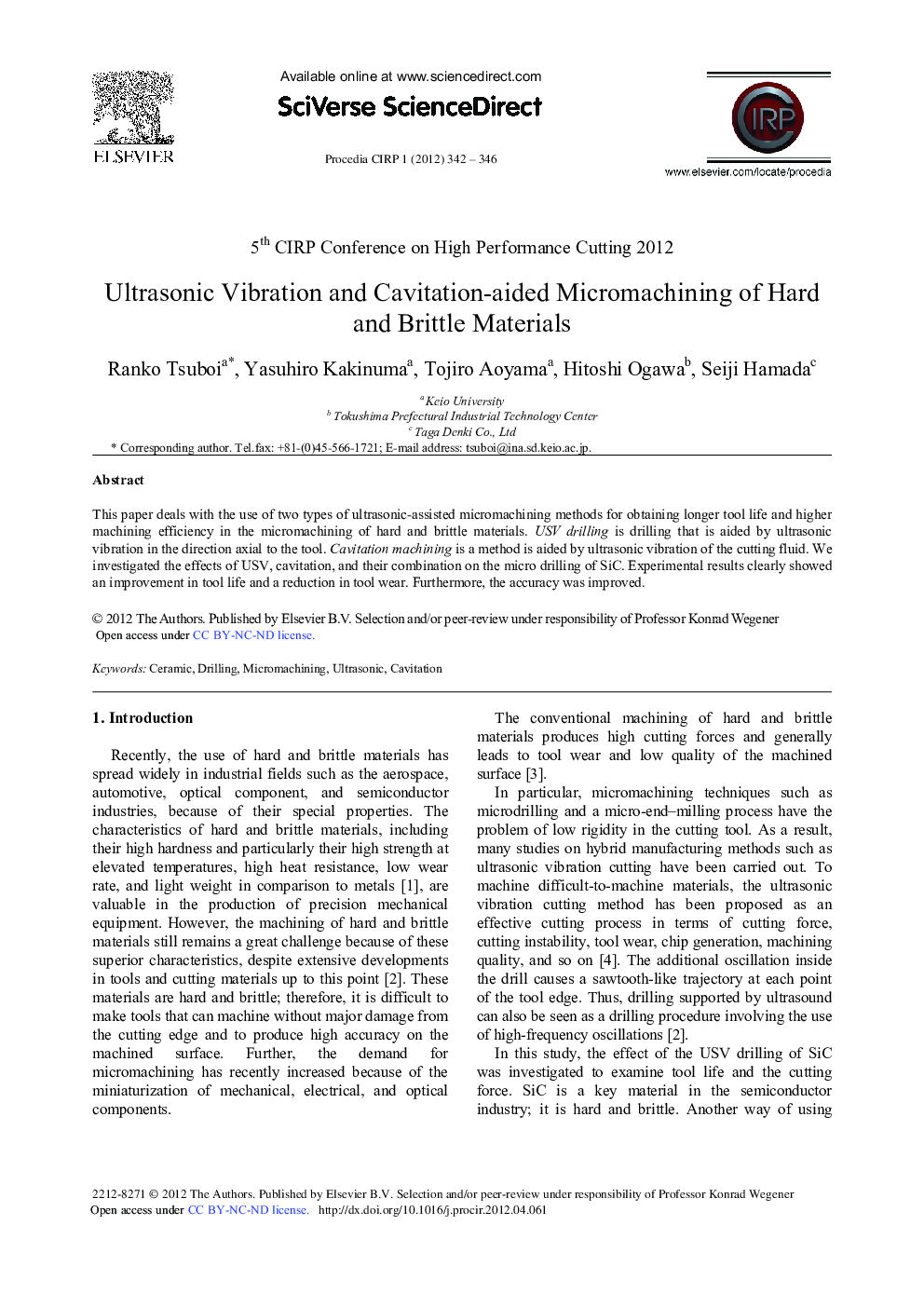 Ultrasonic Vibration and Cavitation-aided Micromachining of Hard and Brittle Materials