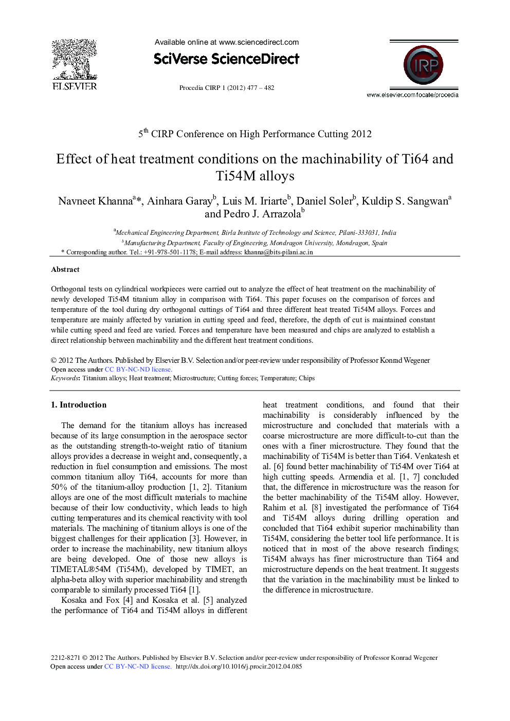 Effect of heat Treatment Conditions on the Machinability of Ti64 and Ti54 M Alloys