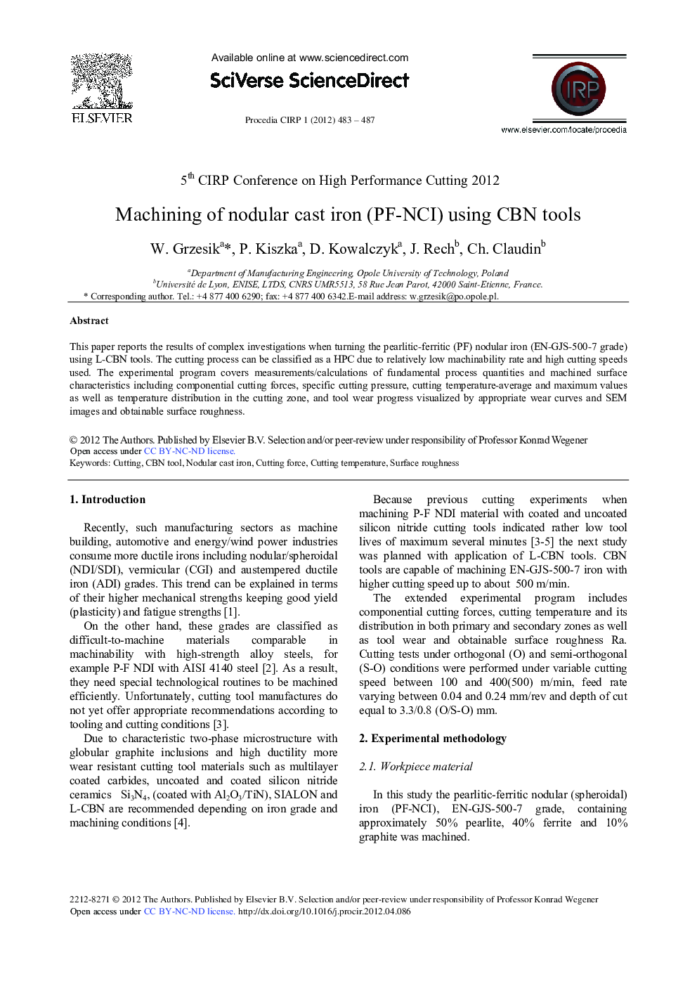 Machining of Nodular Cast Iron (PF-NCI) Using CBN Tools