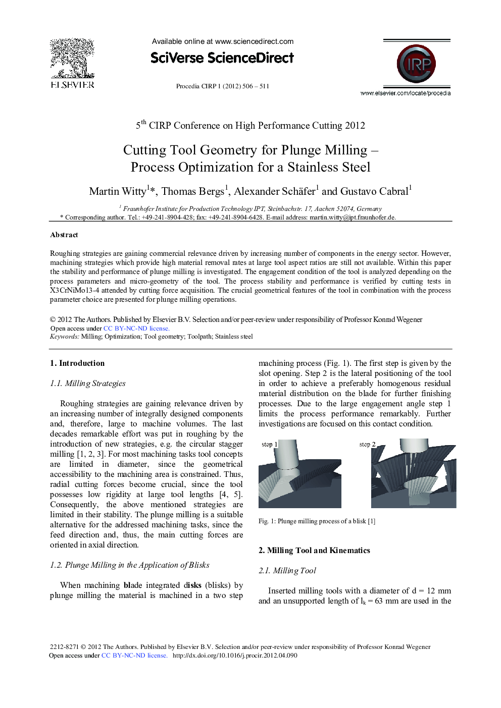 Cutting Tool Geometry for Plunge Milling–Process Optimization for a Stainless Steel