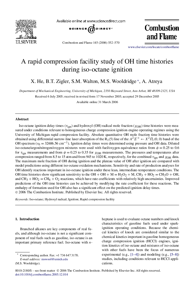 A rapid compression facility study of OH time histories during iso-octane ignition