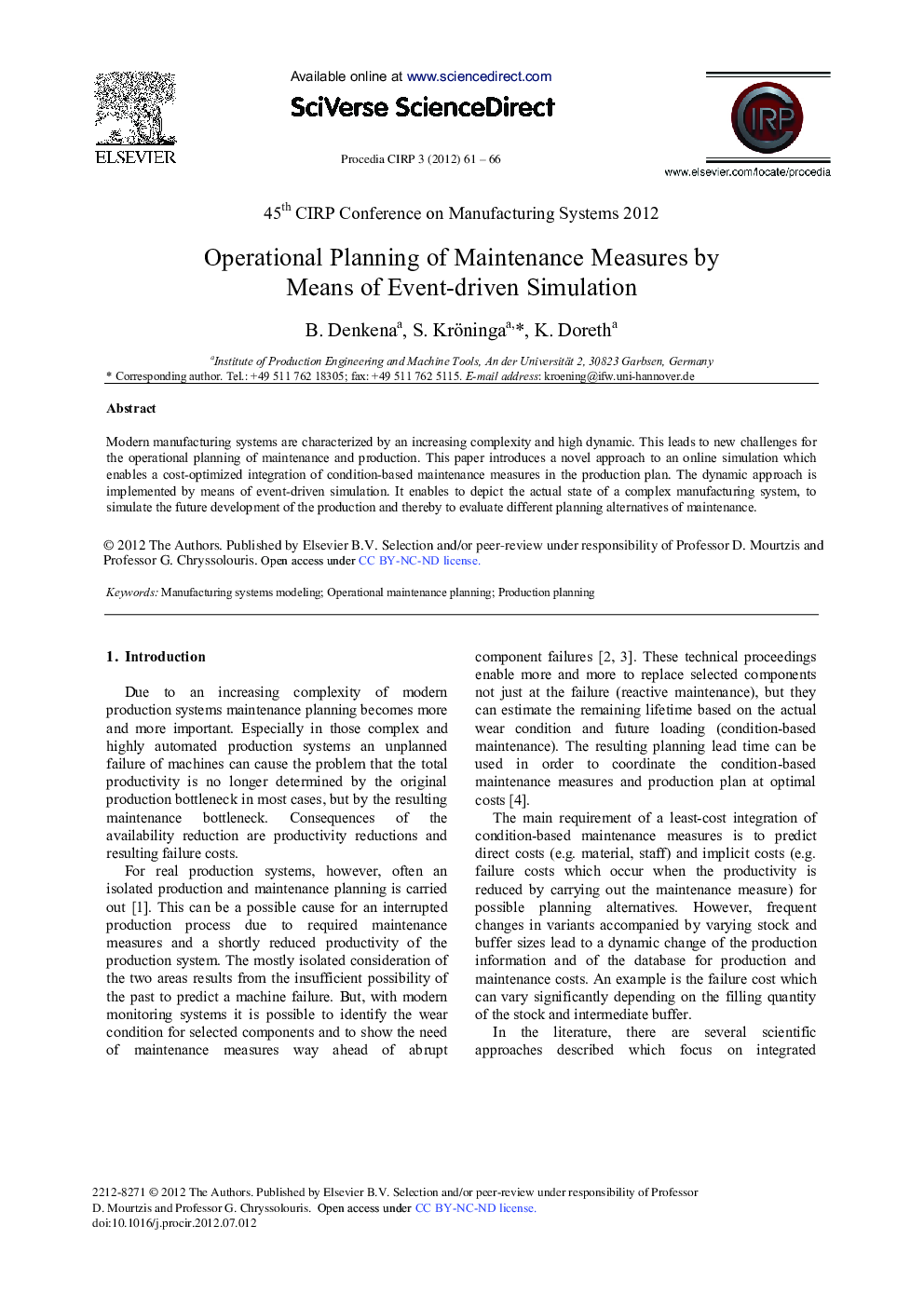 Operational Planning of Maintenance Measures by Means of Event-driven Simulation