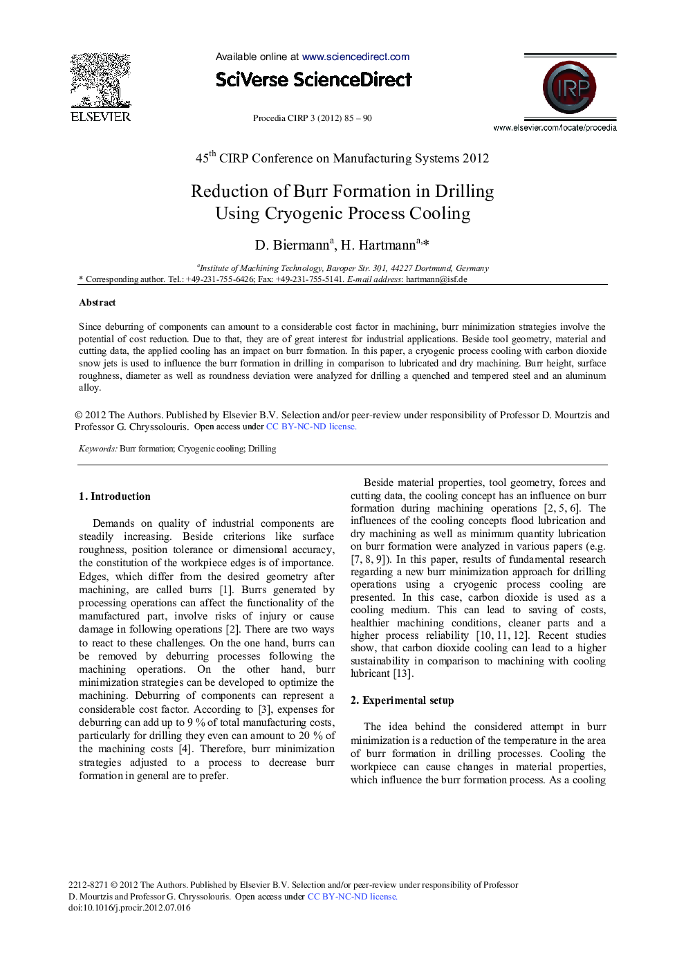 Reduction of Burr Formation in Drilling Using Cryogenic Process Cooling