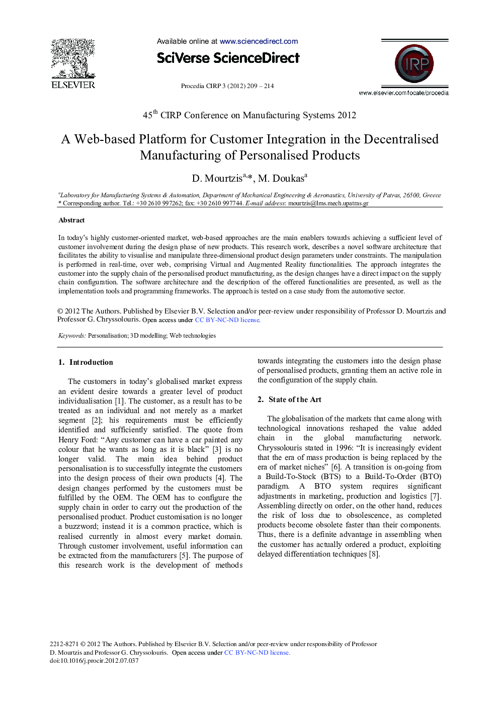 A Web-based Platform for Customer Integration in the Decentralised Manufacturing of Personalised Products