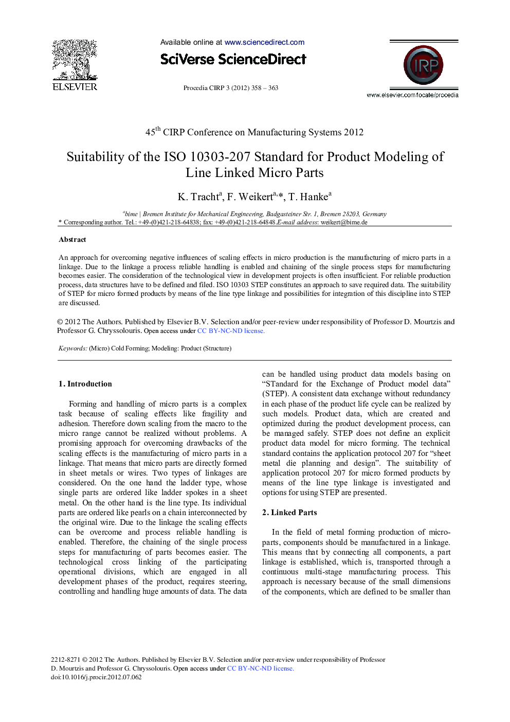 Suitability of the ISO 10303-207 Standard for Product Modeling of Line Linked Micro Parts