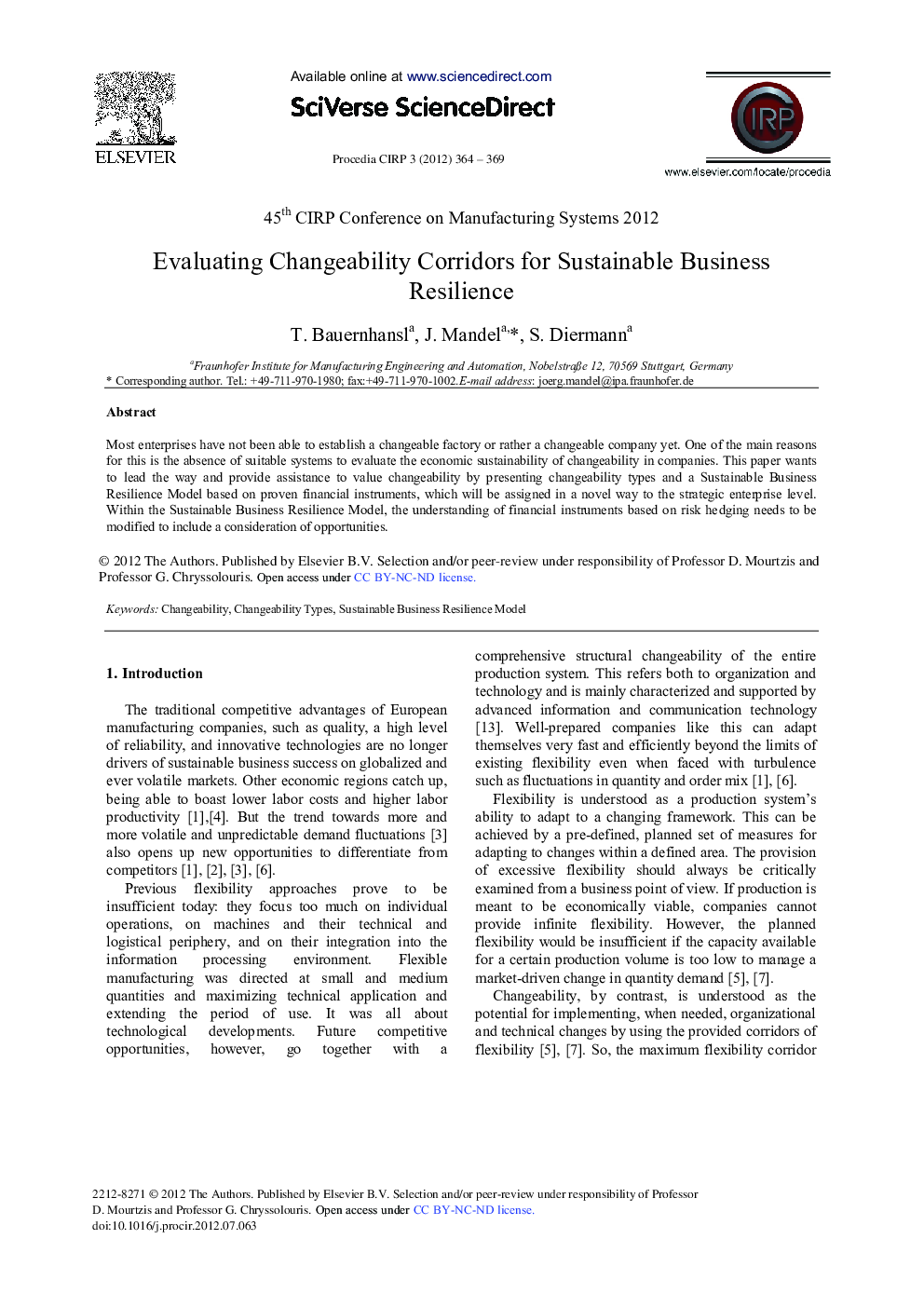 Evaluating Changeability Corridors for Sustainable Business Resilience
