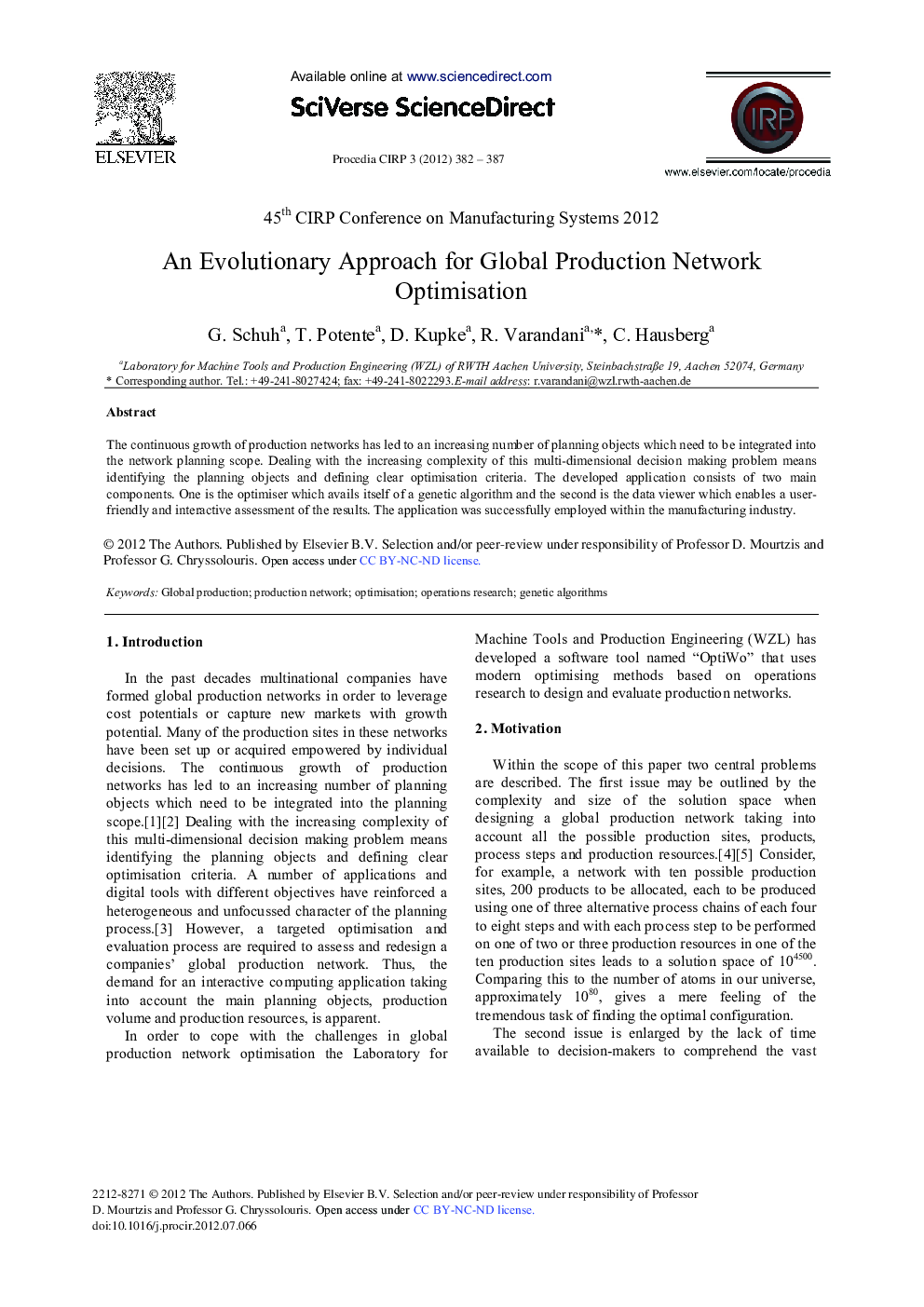 An Evolutionary Approach for Global Production Network Optimisation