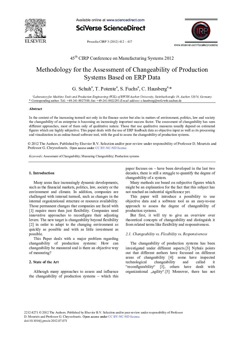 Methodology for the Assessment of Changeability of Production Systems Based on ERP Data