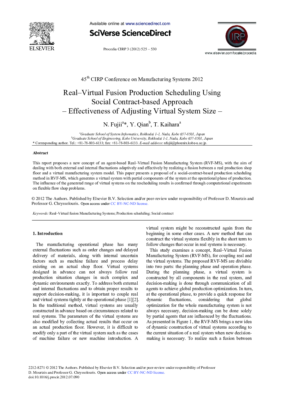 Real–Virtual Fusion Production Scheduling Using Social Contract-based Approach – Effectiveness of Adjusting Virtual System Size –