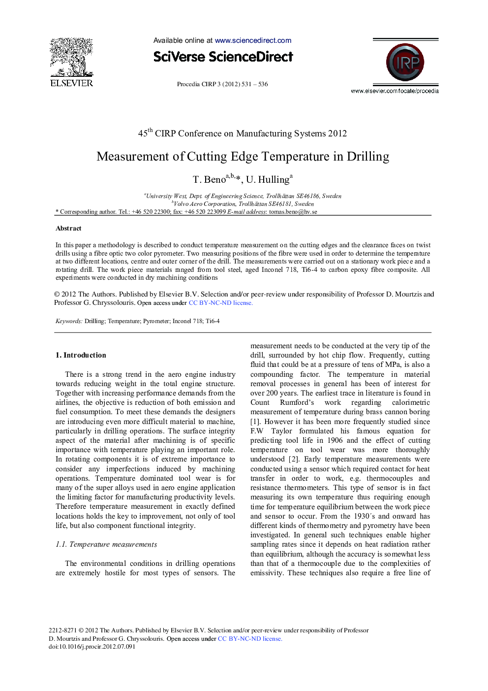 Measurement of Cutting Edge Temperature in Drilling