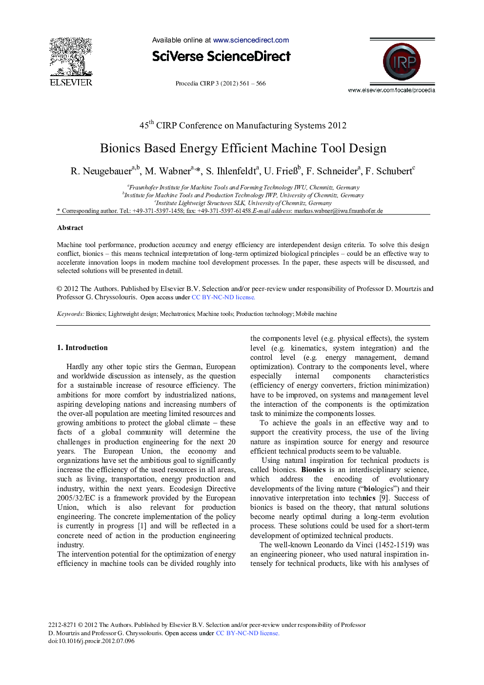 Bionics Based Energy Efficient Machine Tool Design