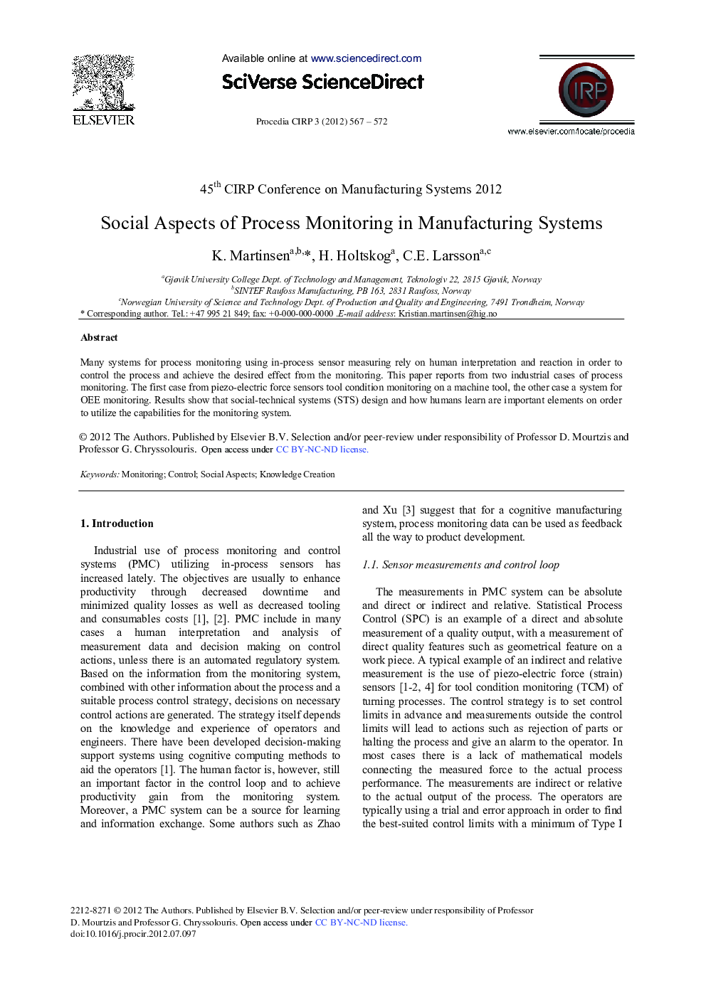 Social Aspects of Process Monitoring in Manufacturing Systems