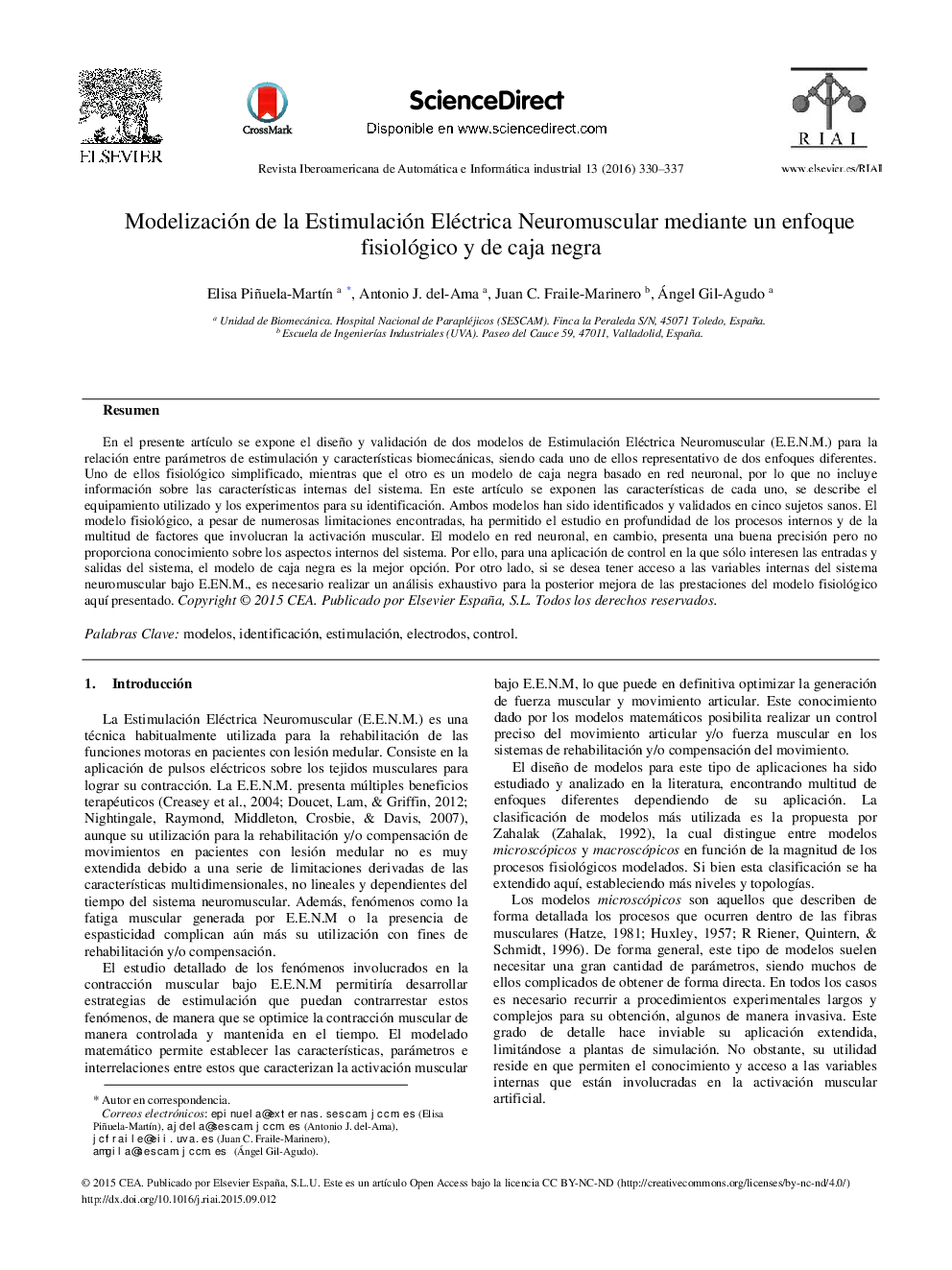 Modelización de la Estimulación Eléctrica Neuromuscular mediante un enfoque fisiológico y de caja negra