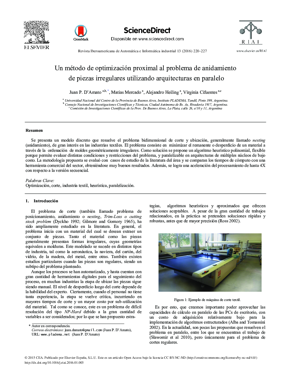 Un método de optimización proximal al problema de anidamiento de piezas irregulares utilizando arquitecturas en paralelo