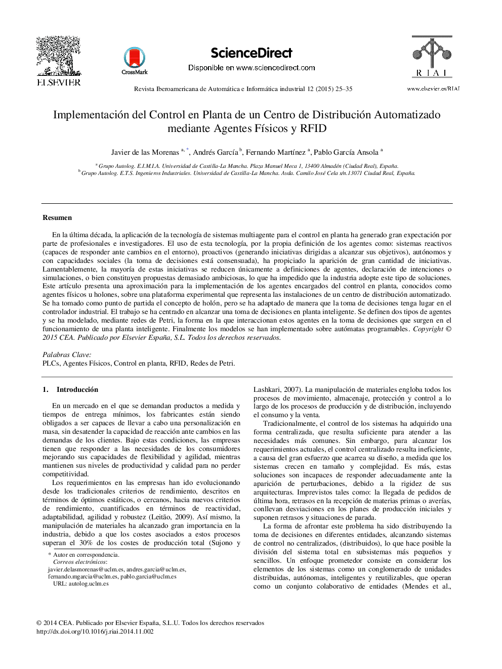 Implementación del Control en Planta de un Centro de Distribución Automatizado mediante Agentes Físicos y RFID