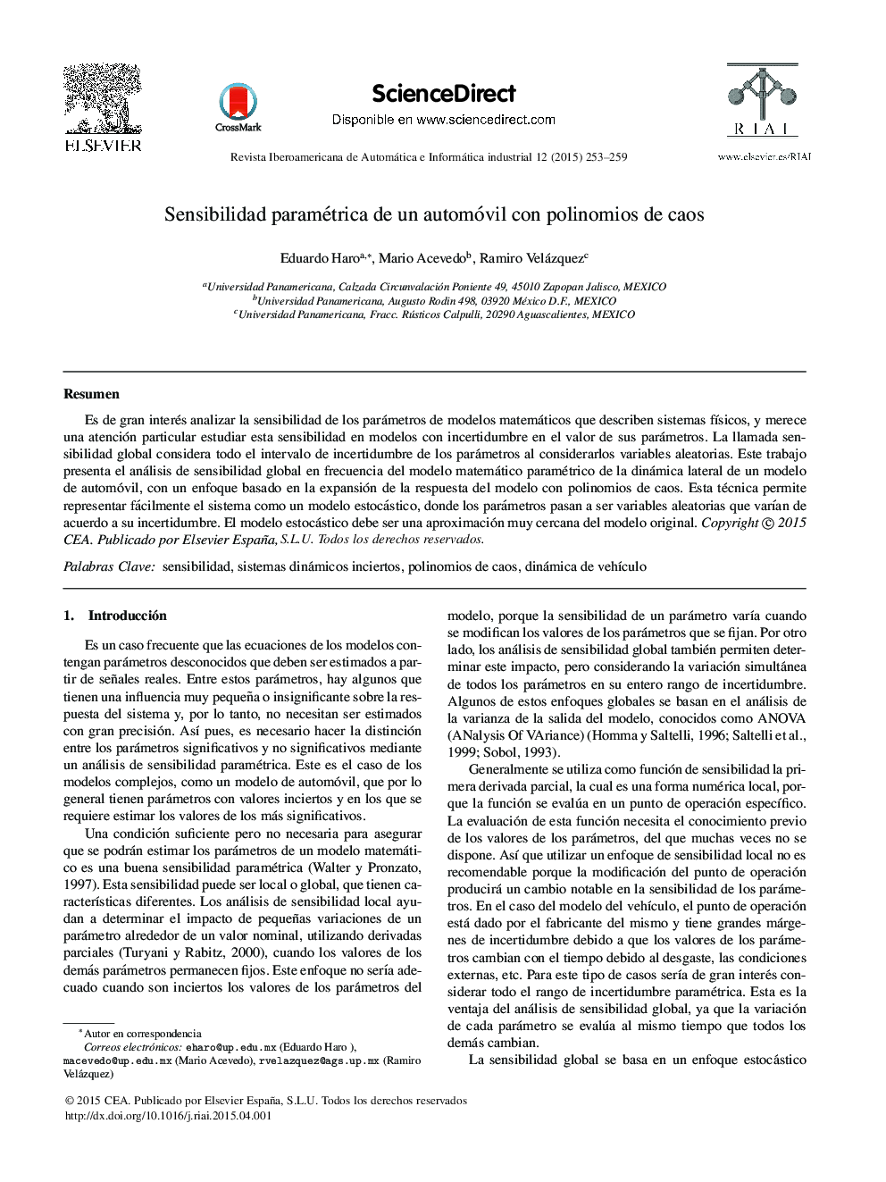 Sensibilidad paramétrica de un automóvil con polinomios de caos