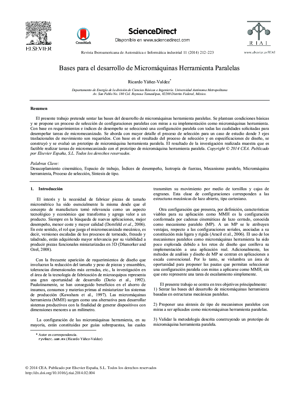 Bases para el desarrollo de Micromáquinas Herramienta Paralelas