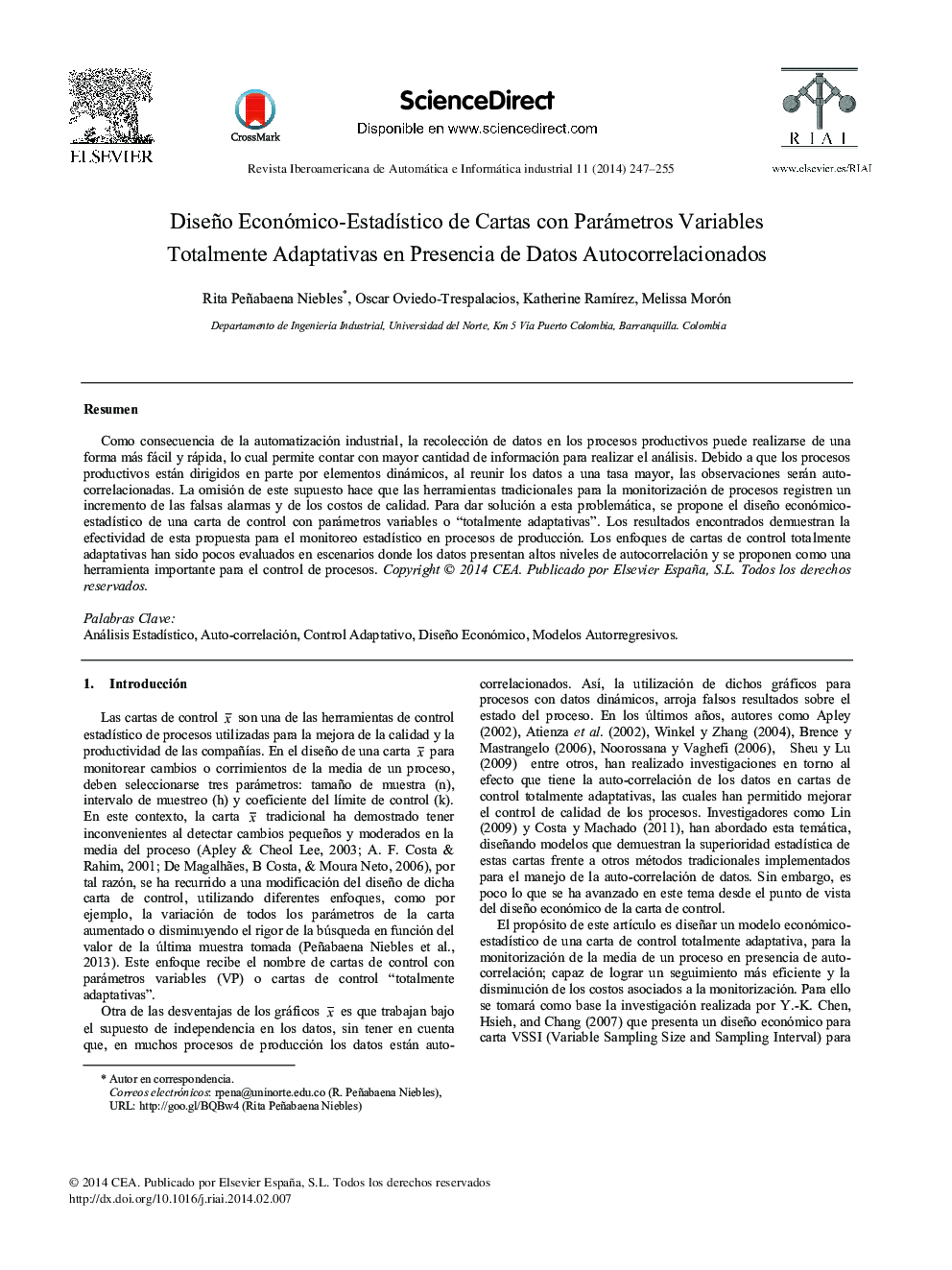 Diseño Económico-Estadístico de Cartas con Parámetros Variables Totalmente Adaptativas en Presencia de Datos Autocorrelacionados