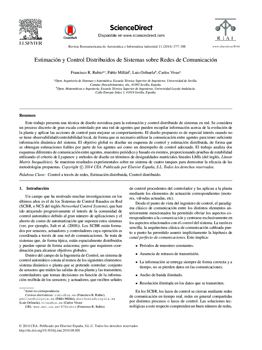 Estimación y Control Distribuidos de Sistemas sobre Redes de Comunicación