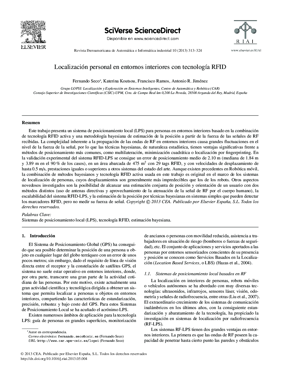 Localización personal en entornos interiores con tecnología RFID
