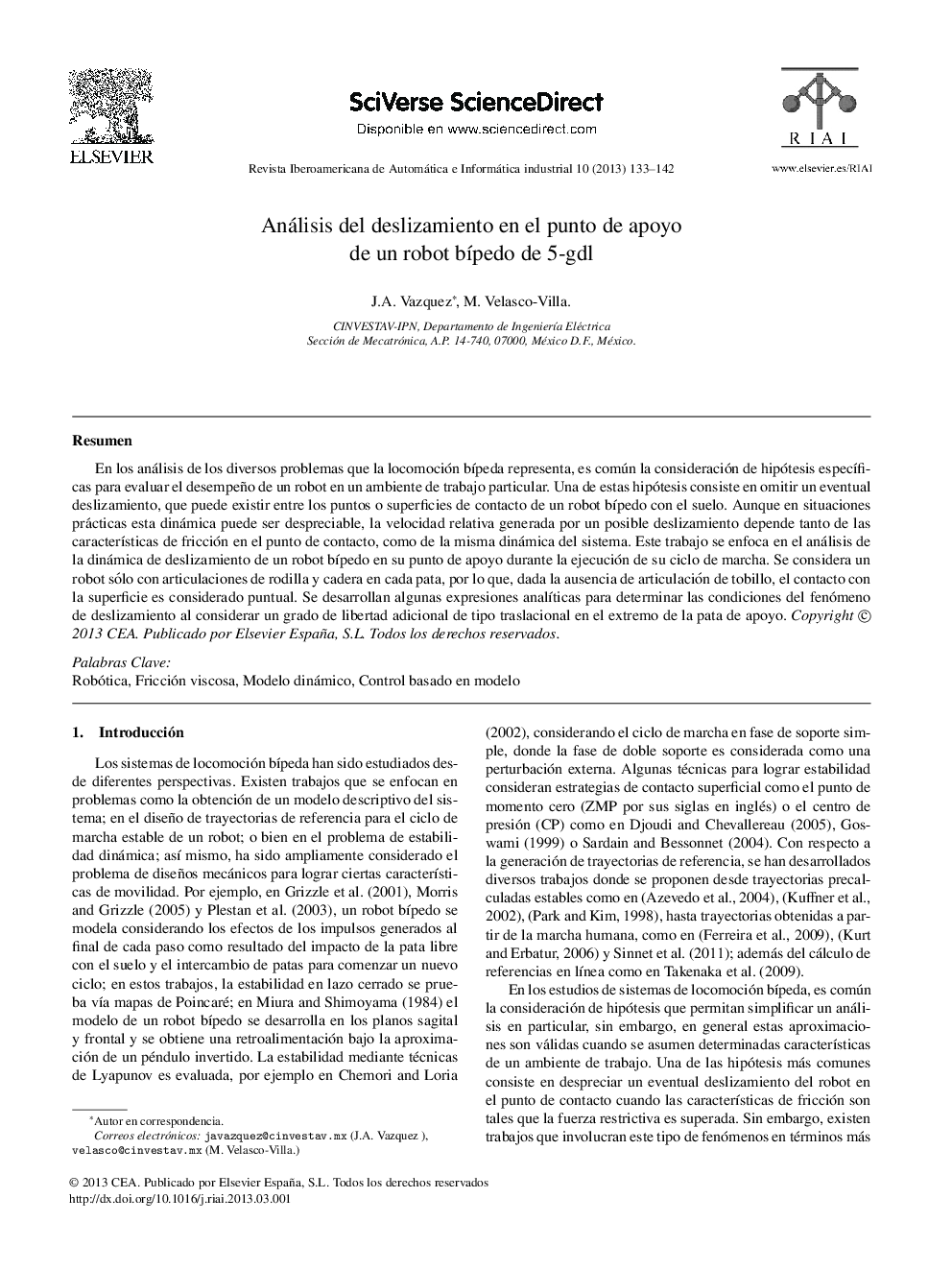 Análisis del deslizamiento en el punto de apoyo de un robot bípedo de 5-gdl