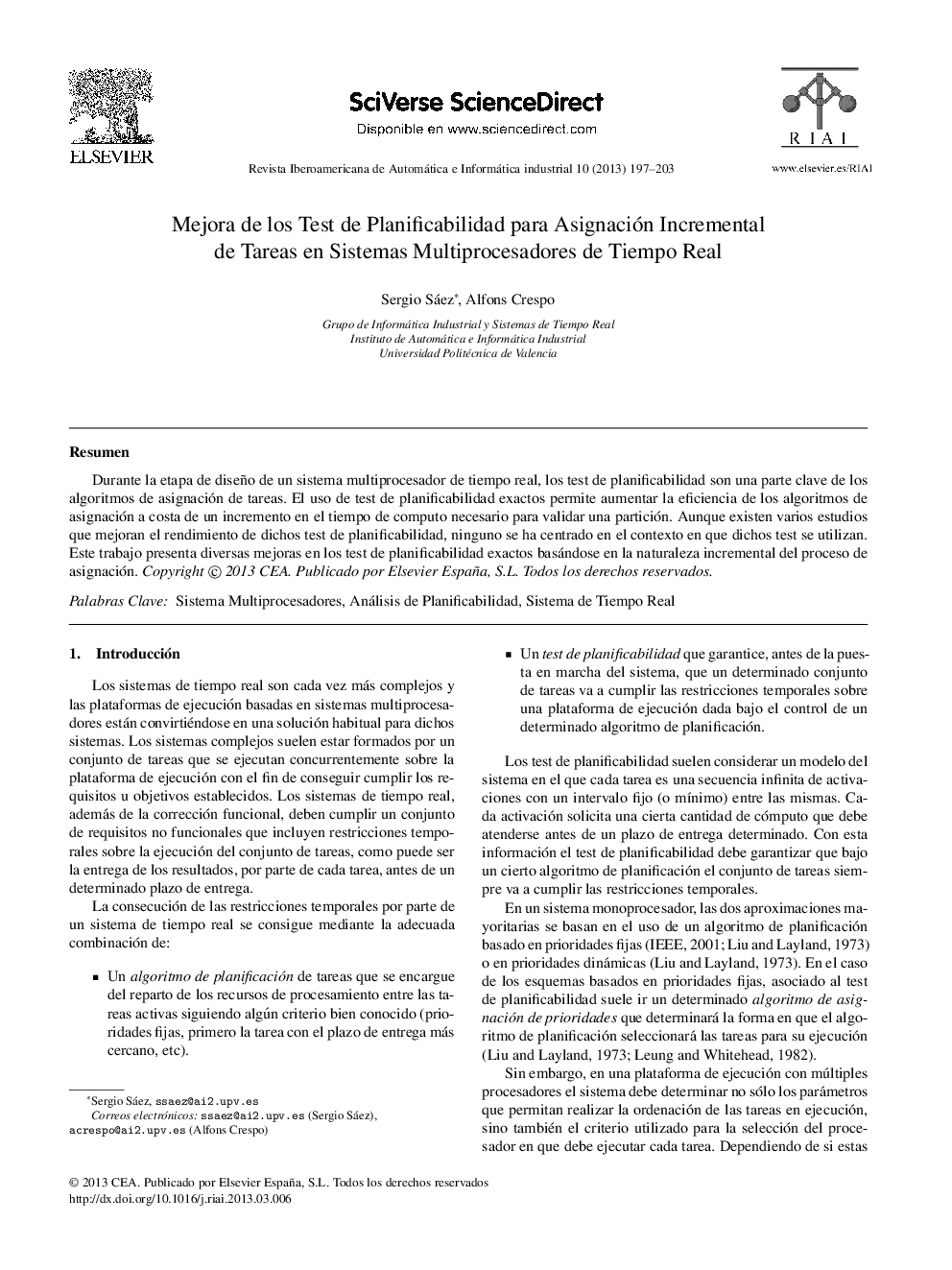 Mejora de los Test de Planificabilidad para Asignación Incremental de Tareas en Sistemas Multiprocesadores de Tiempo Real
