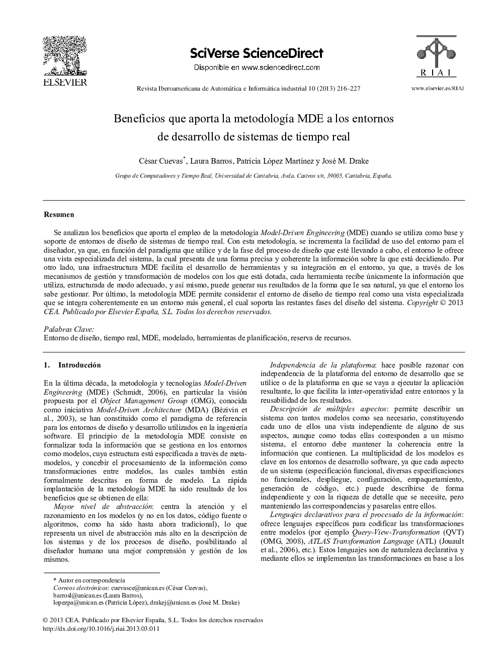 Beneficios que aporta la metodología MDE a los entornos de desarrollo de sistemas de tiempo real