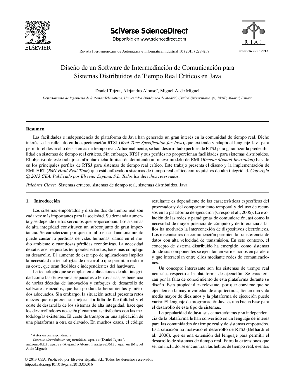Diseño de un Software de Intermediación de Comunicación para Sistemas Distribuidos de Tiempo Real Críticos en Java