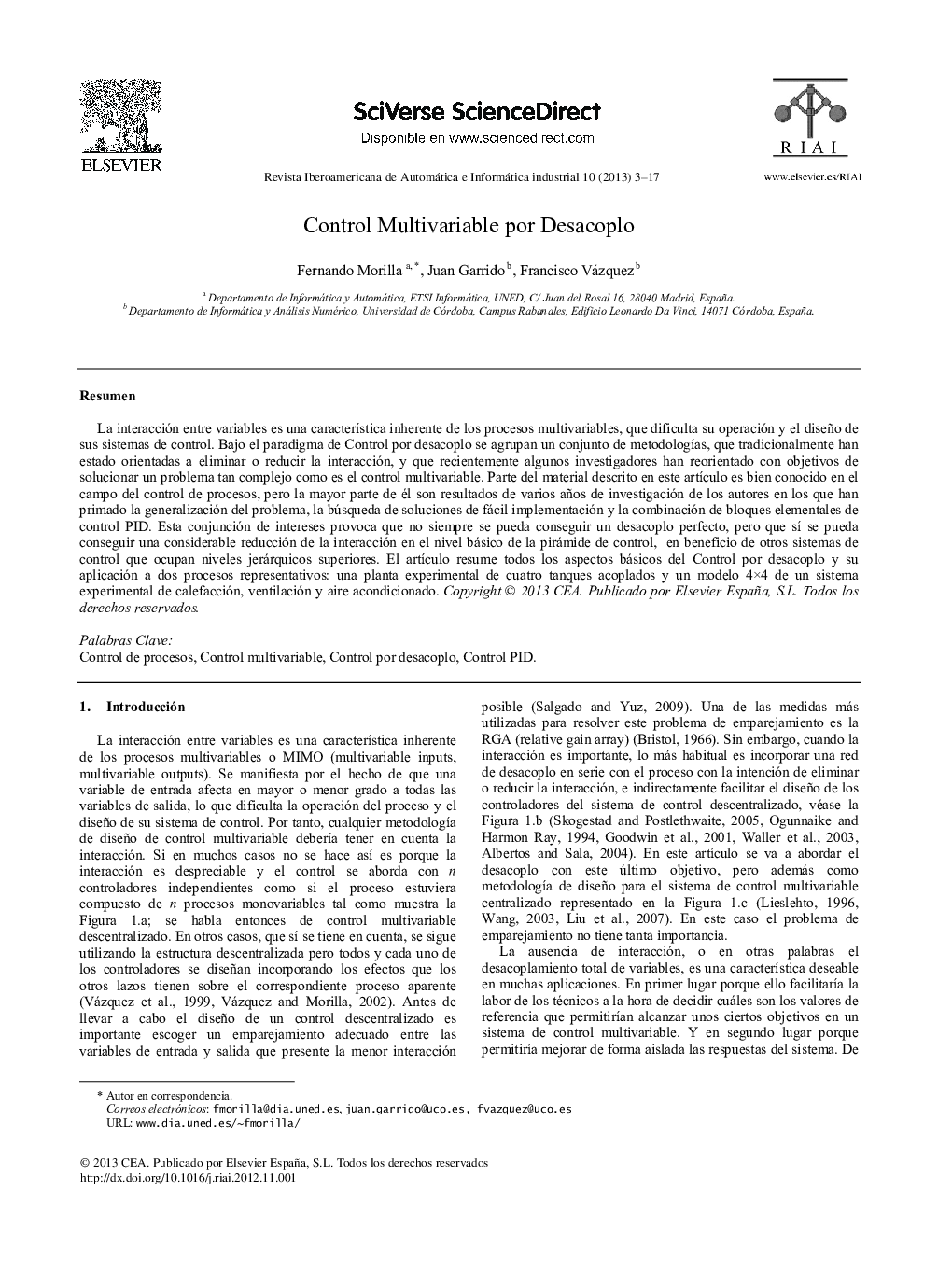 Control Multivariable por Desacoplo