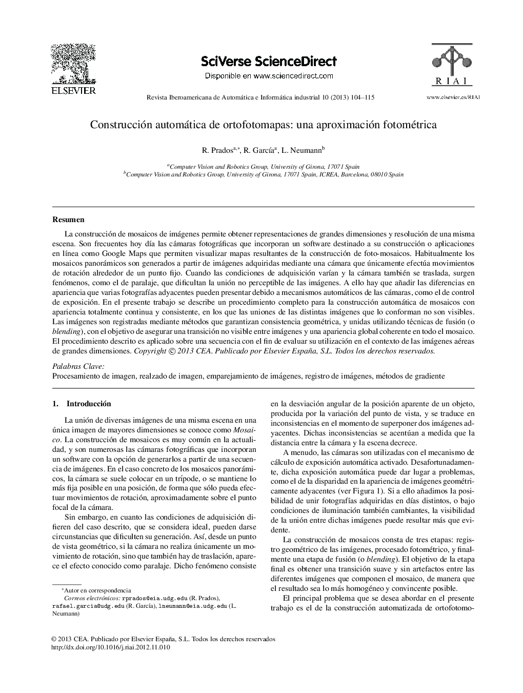 Construcción automática de ortofotomapas: una aproximación fotométrica