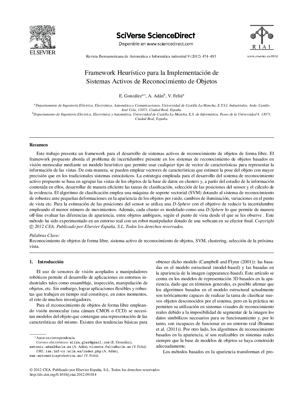 Framework Heurístico para la Implementación de Sistemas Activos de Reconocimiento de Objetos