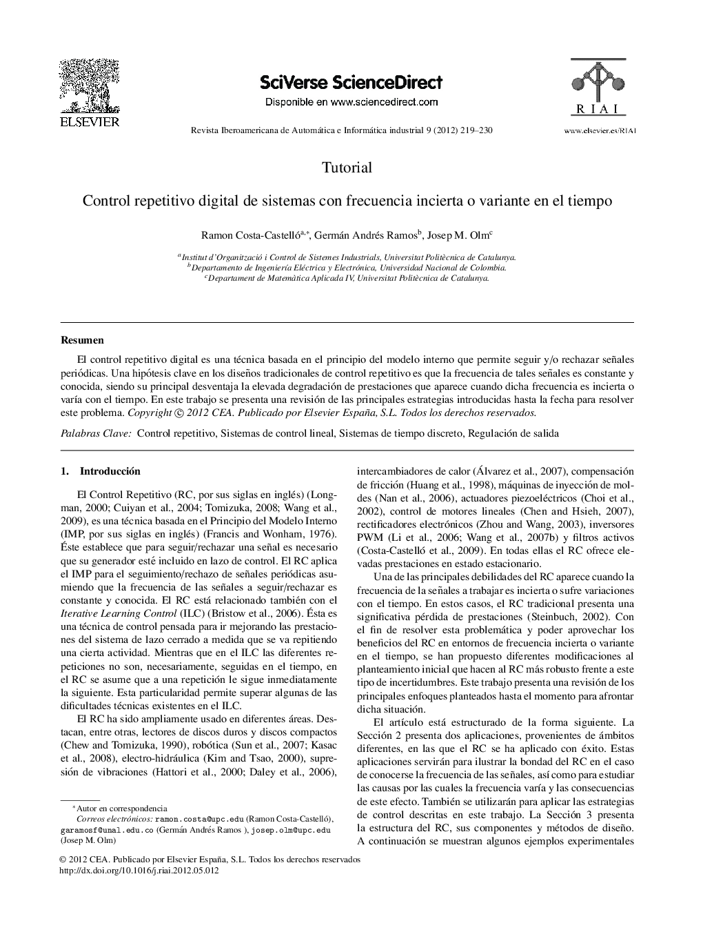 Control repetitivo digital de sistemas con frecuencia incierta o variante en el tiempo